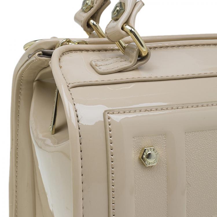 Pre Owned Versace Jeans Beige Patent Leather Medium Box Top Handle Bag