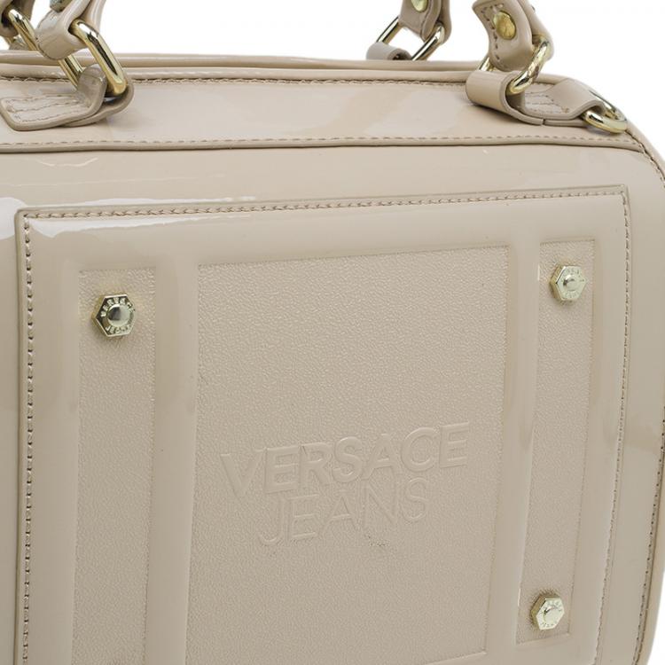 Pre Owned Versace Jeans Beige Patent Leather Medium Box Top Handle Bag