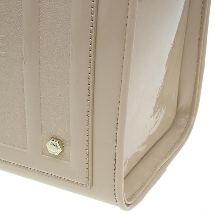 Pre Owned Versace Jeans Beige Patent Leather Medium Box Top Handle Bag