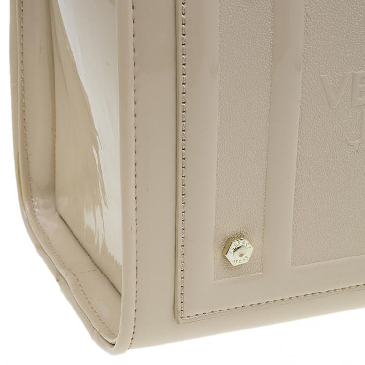 Pre Owned Versace Jeans Beige Patent Leather Medium Box Top Handle Bag