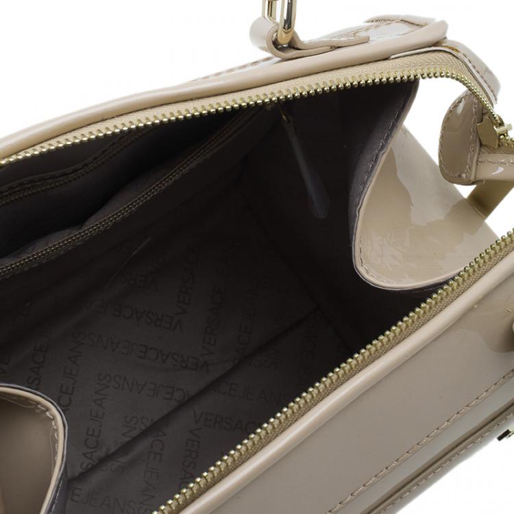 Pre Owned Versace Jeans Beige Patent Leather Medium Box Top Handle Bag
