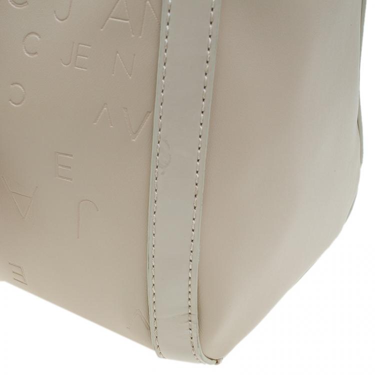 Pre Owned Versace Jeans Beige Embossed Leather Logo Tote