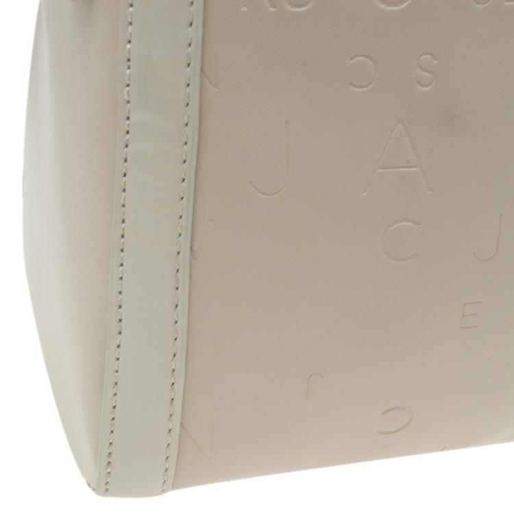 Pre Owned Versace Jeans Beige Embossed Leather Logo Tote