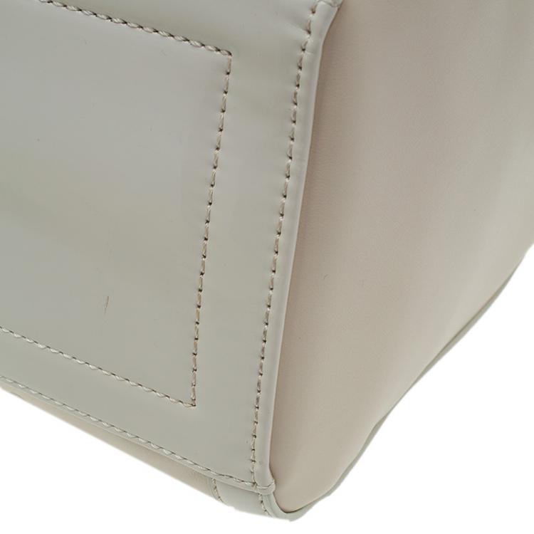 Pre Owned Versace Jeans Beige Embossed Leather Logo Tote