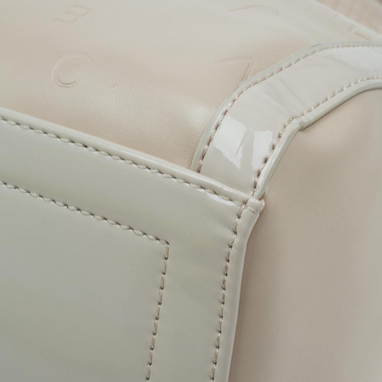 Pre Owned Versace Jeans Beige Embossed Leather Logo Tote