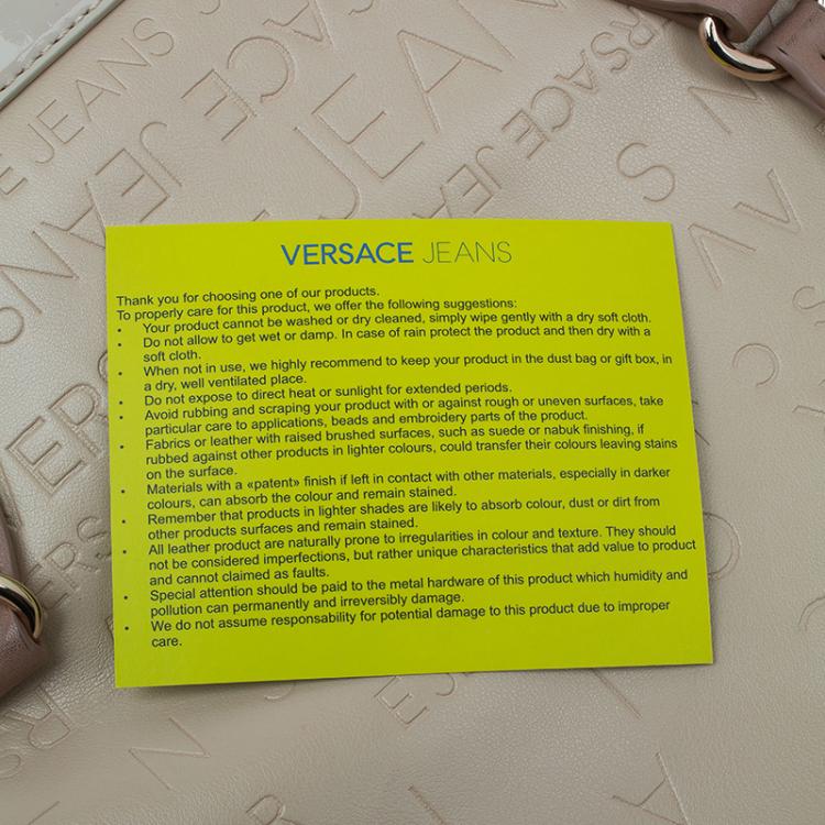 Pre Owned Versace Jeans Beige Embossed Leather Logo Tote