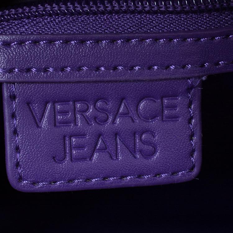 Pre Owned Versace Jeans Burgundy Croc Embossed Leather Bowling Bag