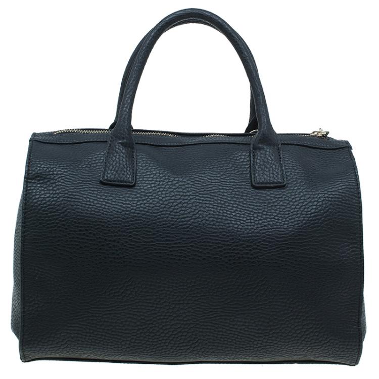 مملوكة مسبقًا Versace Jeans Black Pebbled Leather Crystal Studs Bowling Bag