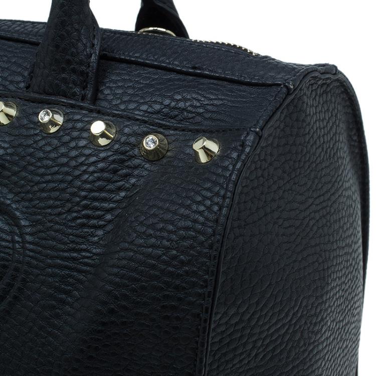 مملوكة مسبقًا Versace Jeans Black Pebbled Leather Crystal Studs Bowling Bag