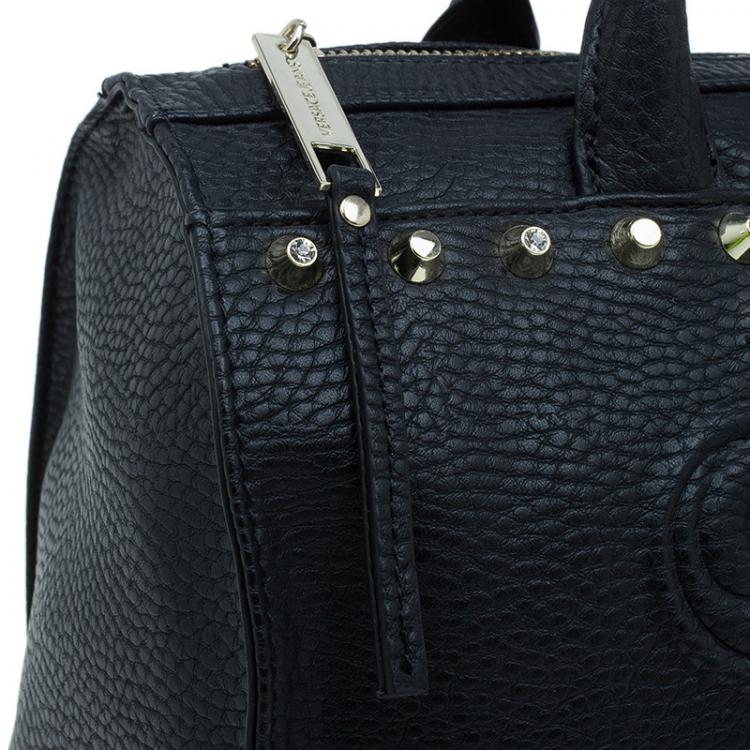 مملوكة مسبقًا Versace Jeans Black Pebbled Leather Crystal Studs Bowling Bag
