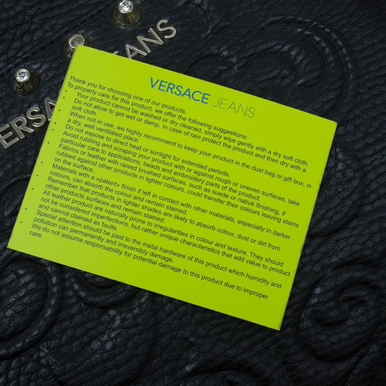 مملوكة مسبقًا Versace Jeans Black Pebbled Leather Crystal Studs Bowling Bag