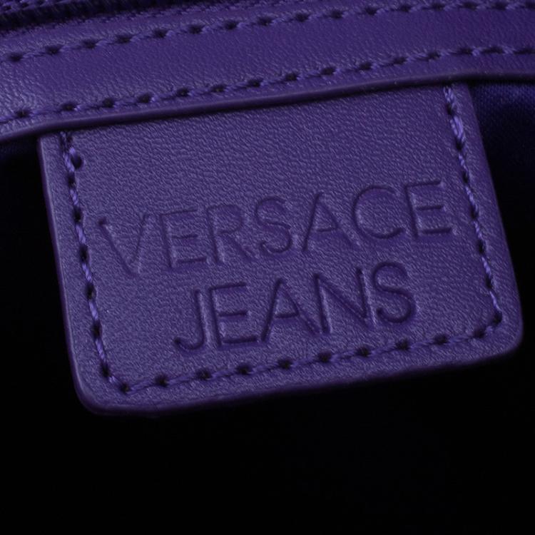 Pre Owned Versace Jeans Black Leather and Python Large Zip Studs Hobo