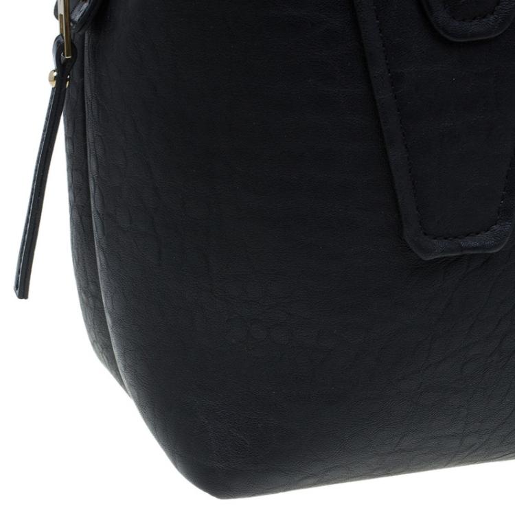 Pre Owned Versace Jeans Black Crinkled Leather Logo Charm Tote