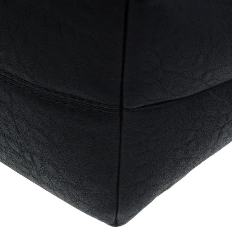 Pre Owned Versace Jeans Black Crinkled Leather Logo Charm Tote