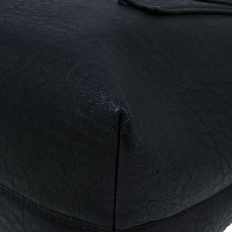 Pre Owned Versace Jeans Black Crinkled Leather Logo Charm Tote