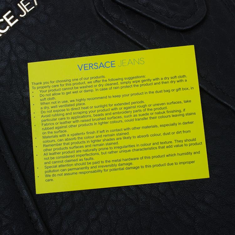 Pre Owned Versace Jeans Black Crinkled Leather Logo Charm Tote