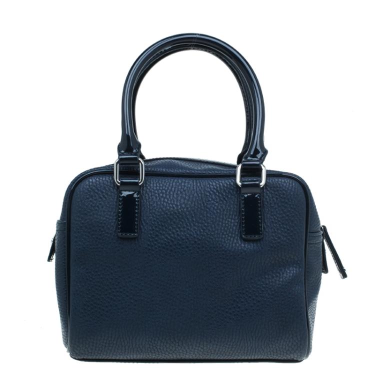 Pre Owned Versace Jeans Navy Blue Pebbled Leather Bowling Bag
