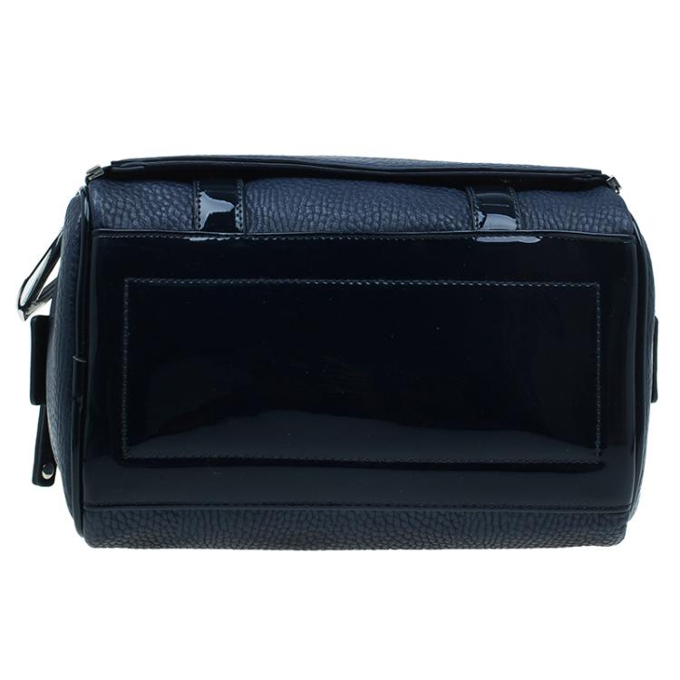 Pre Owned Versace Jeans Navy Blue Pebbled Leather Bowling Bag