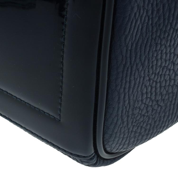 Pre Owned Versace Jeans Navy Blue Pebbled Leather Bowling Bag