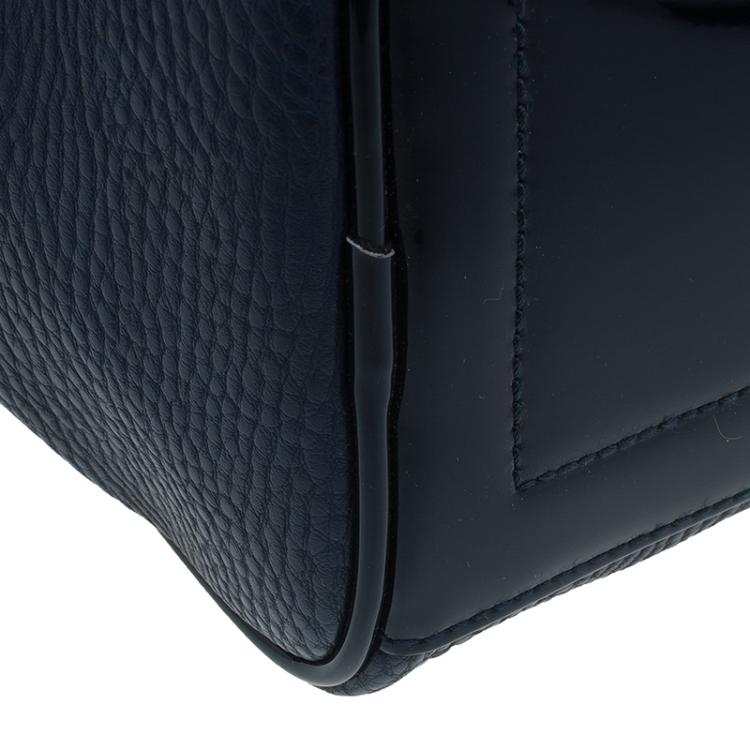 Pre Owned Versace Jeans Navy Blue Pebbled Leather Bowling Bag