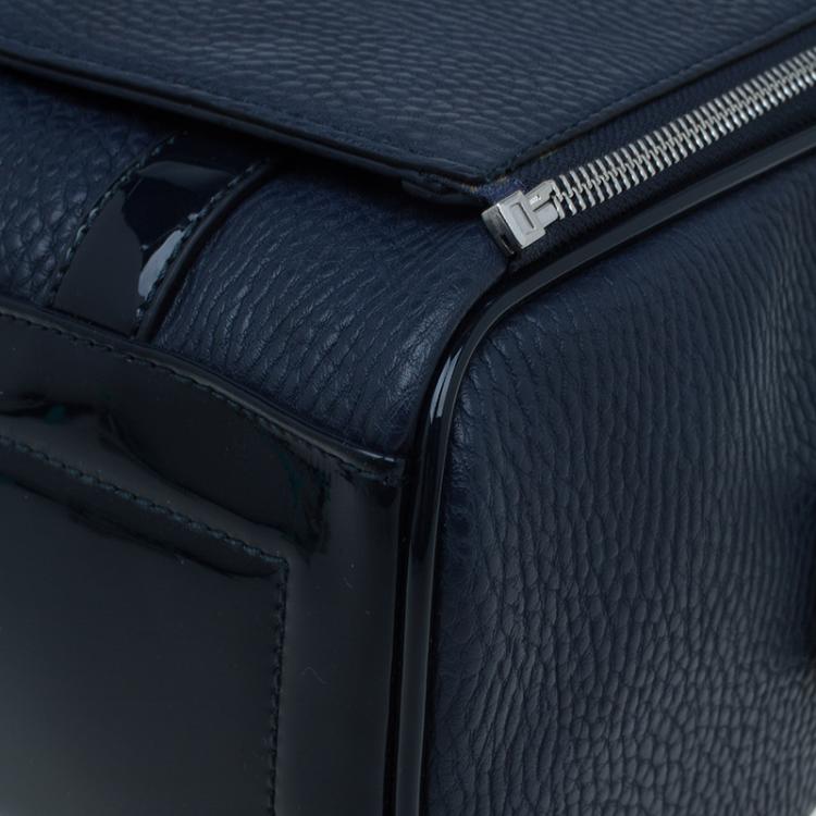 Pre Owned Versace Jeans Navy Blue Pebbled Leather Bowling Bag