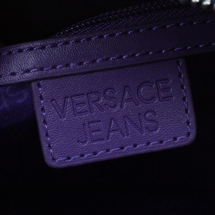 Pre Owned Versace Jeans Navy Blue Pebbled Leather Bowling Bag
