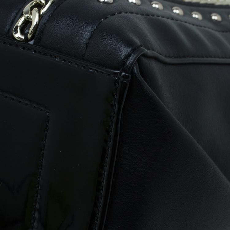 Pre Owned Versace Jeans Black Leather Large Chain Embellished Shopping Tote