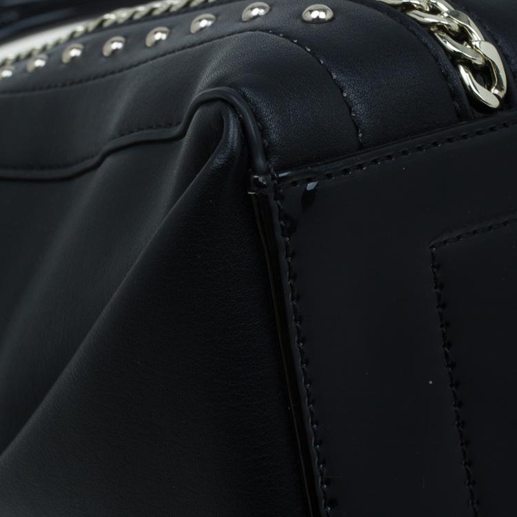 Pre Owned Versace Jeans Black Leather Large Chain Embellished Shopping Tote