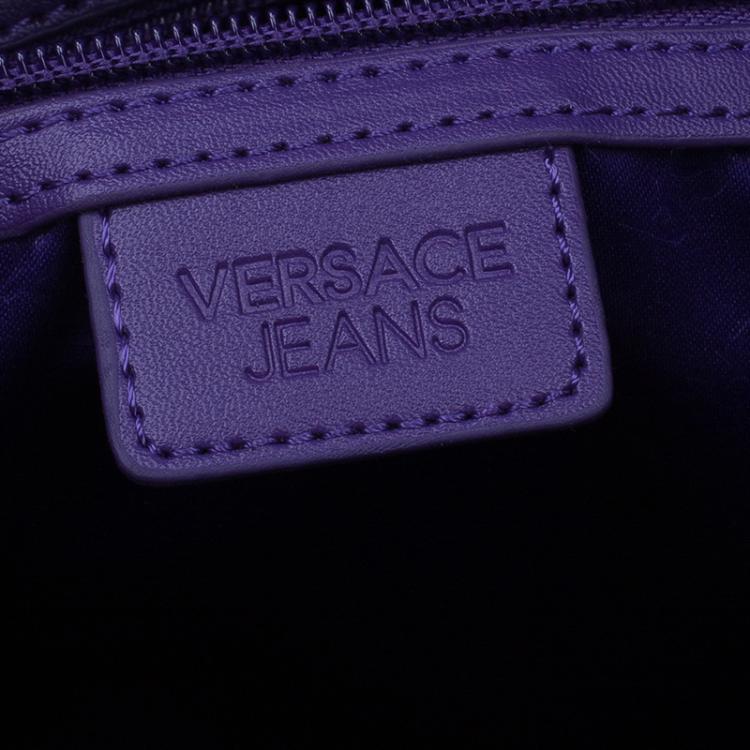 Pre Owned Versace Jeans Black Leather Large Chain Embellished Shopping Tote