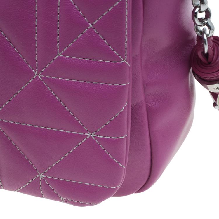 Pre Owned Versace Jeans Purple Leather Small Trapuntata Chain Shoulder Bag