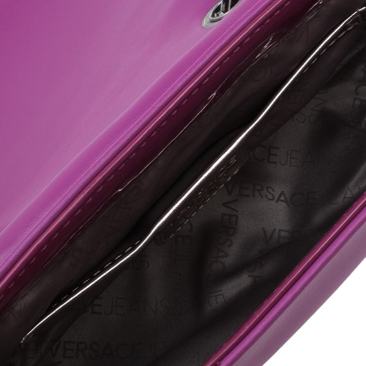 Pre Owned Versace Jeans Purple Leather Small Trapuntata Chain Shoulder Bag