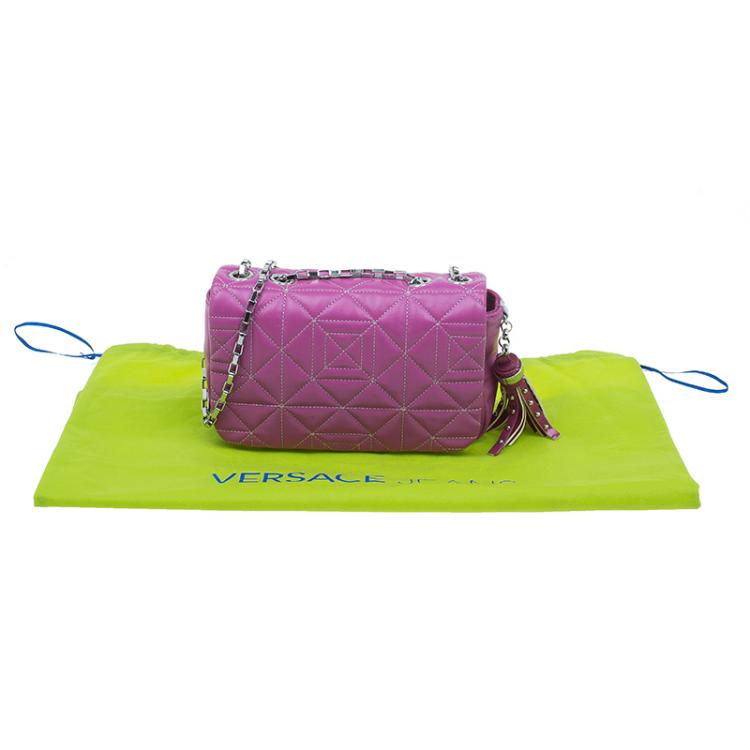 Pre Owned Versace Jeans Purple Leather Small Trapuntata Chain Shoulder Bag
