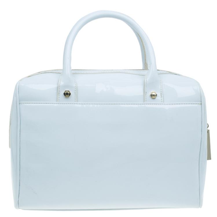 مملوكة مسبقًا Versace Jeans White Patent Leather Large Bowling Bag
