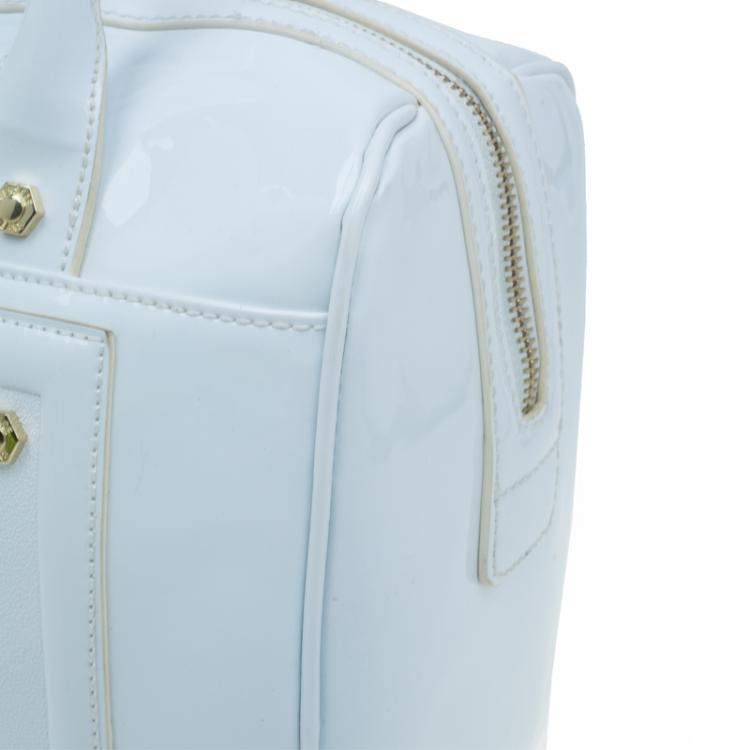 مملوكة مسبقًا Versace Jeans White Patent Leather Large Bowling Bag