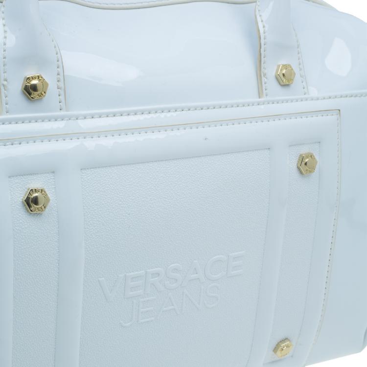 مملوكة مسبقًا Versace Jeans White Patent Leather Large Bowling Bag