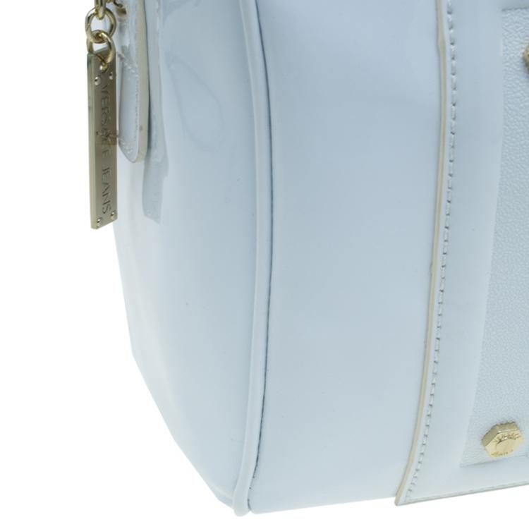 مملوكة مسبقًا Versace Jeans White Patent Leather Large Bowling Bag