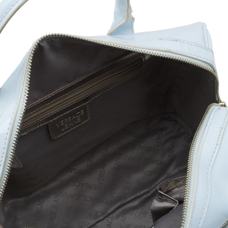 مملوكة مسبقًا Versace Jeans White Patent Leather Large Bowling Bag