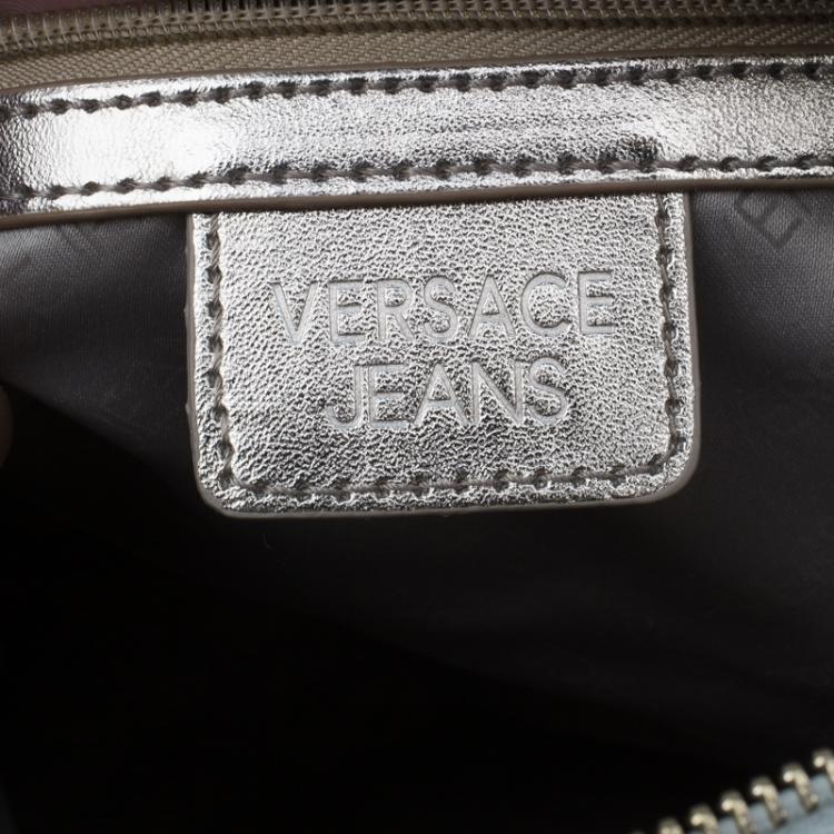 مملوكة مسبقًا Versace Jeans White Patent Leather Large Bowling Bag