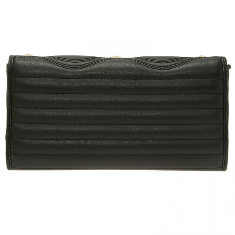Pre Owned Versace Jeans Black Leather Diamond Stud Fold Over Wallet on Chain Bag