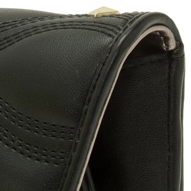 Pre Owned Versace Jeans Black Leather Diamond Stud Fold Over Wallet on Chain Bag