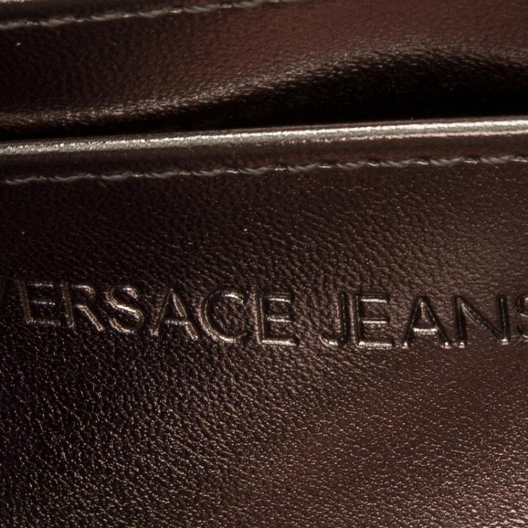 Pre Owned Versace Jeans Black Leather Diamond Stud Fold Over Wallet on Chain Bag