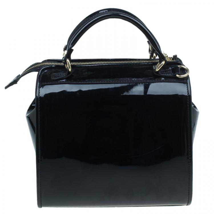 Pre Owned Versace Jeans Black Patent Leather Medium Box Top Handle Bag