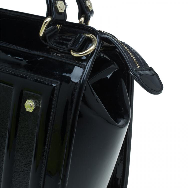 Pre Owned Versace Jeans Black Patent Leather Medium Box Top Handle Bag