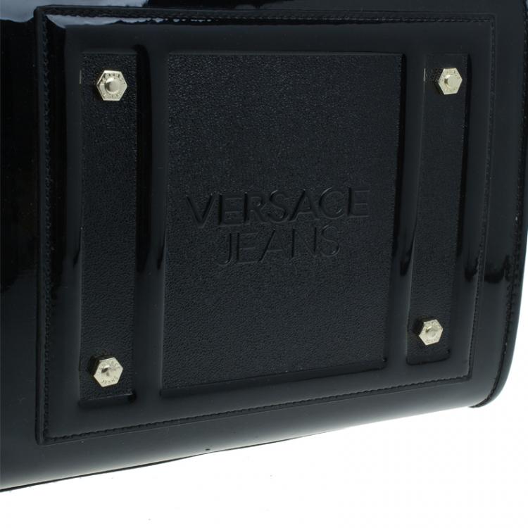 Pre Owned Versace Jeans Black Patent Leather Medium Box Top Handle Bag
