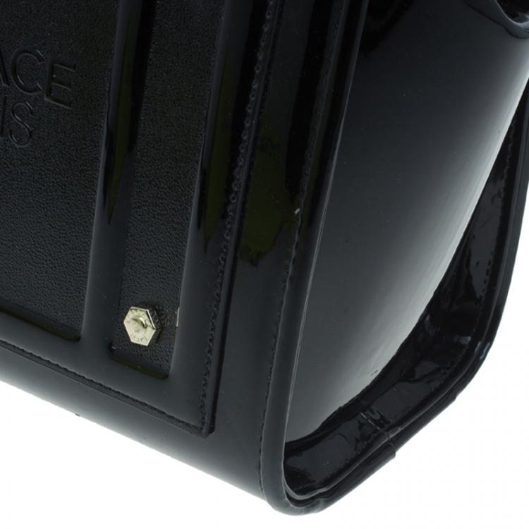 Pre Owned Versace Jeans Black Patent Leather Medium Box Top Handle Bag