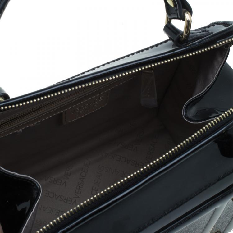 Pre Owned Versace Jeans Black Patent Leather Medium Box Top Handle Bag