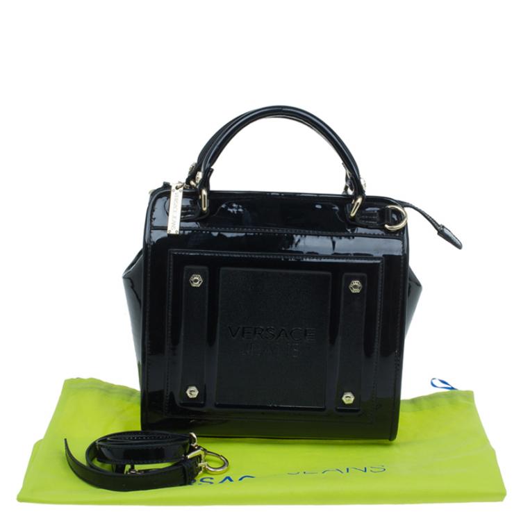 Pre Owned Versace Jeans Black Patent Leather Medium Box Top Handle Bag