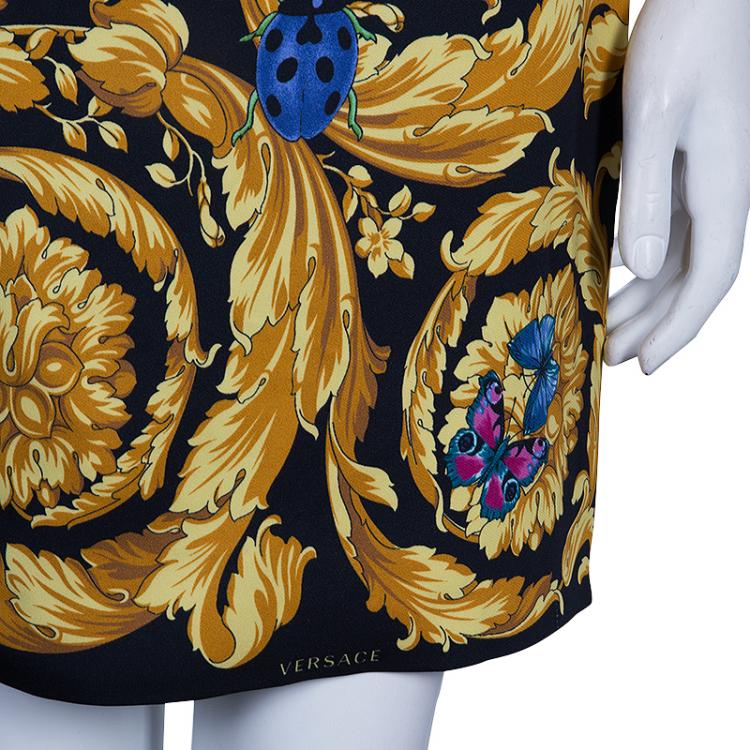 Pre Owned Versace Blue Floral Baroque Print Sleeveless Dress M