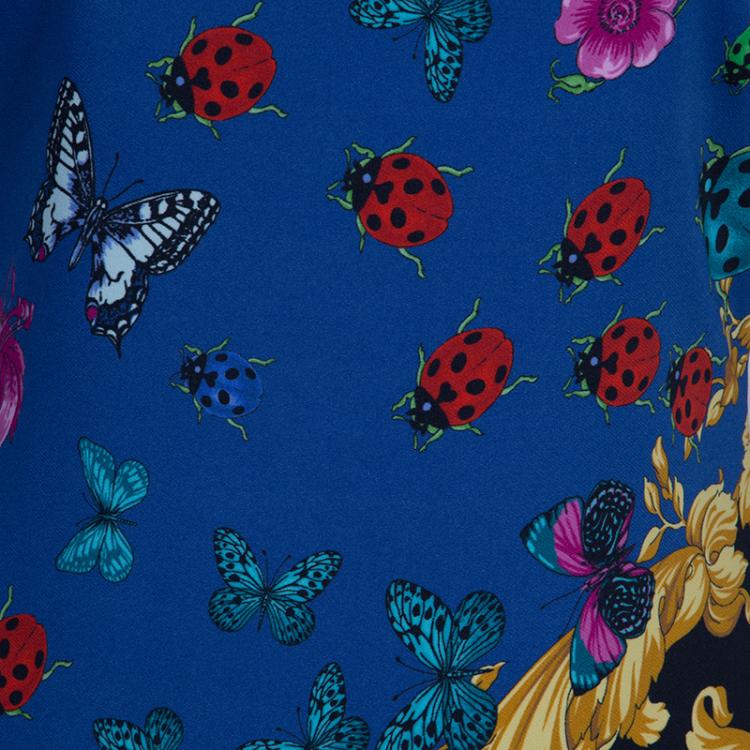 Pre Owned Versace Blue Floral Baroque Print Sleeveless Dress M