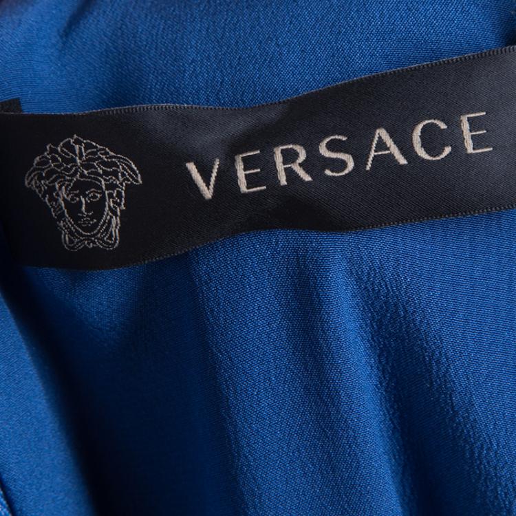 Pre Owned Versace Blue Floral Baroque Print Sleeveless Dress M